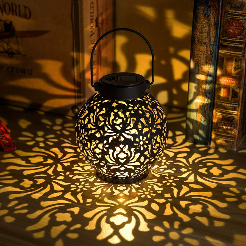 2 Pack Outdoor Solar Hanging Lantern Lights Decorative Christmas Light for Garden Patio Courtyard Lawn and Tabletop. Unique Gifts for Women Gardening. Black