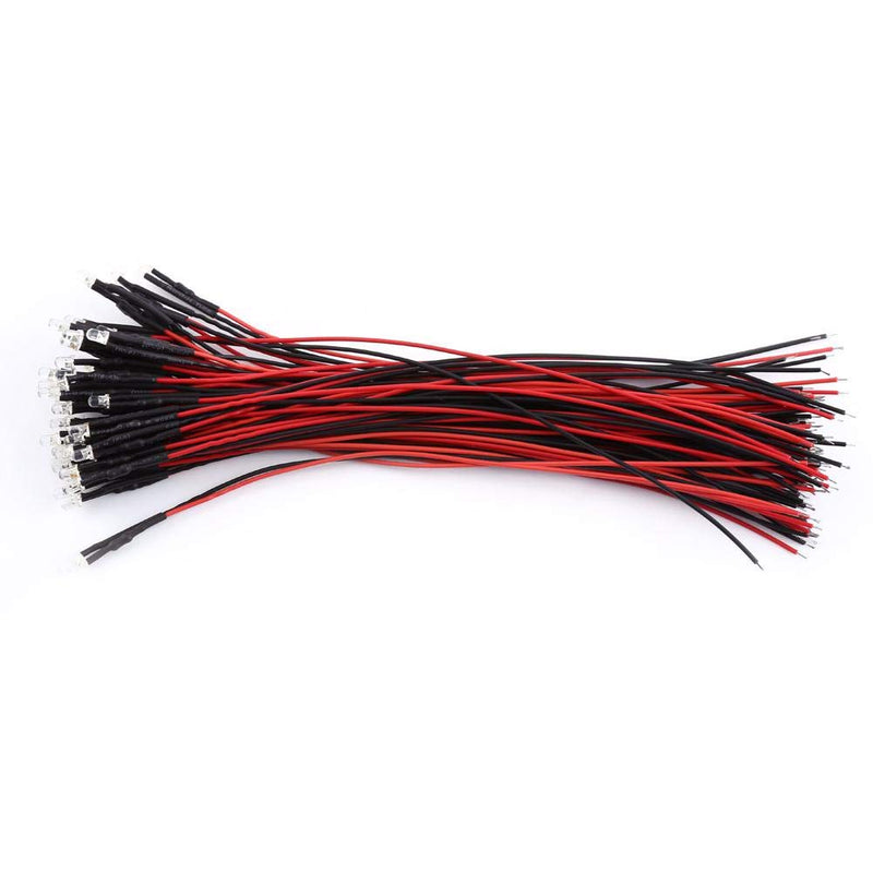 YWBL-WH 50Pcs LED Light Emitting Diodes DC 9-12V Pre Wired Water Clear LED Diodes Light (3mm Red) 3mm Red