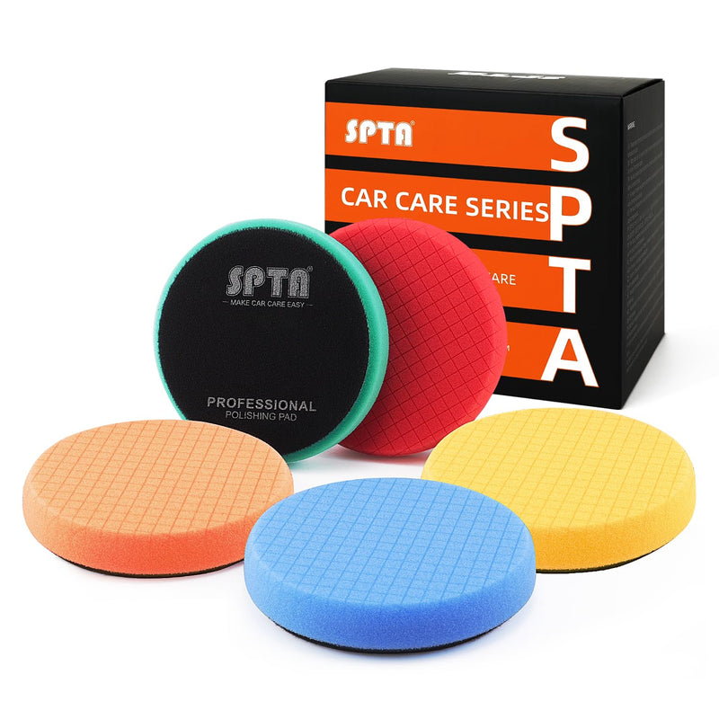 Buffing Polishing Pads, SPTA 5Pcs 5.5 Inch Face for 5 Inch 125mm Backing Plate Mix Cutting Force Buffing Pads Cutting Polishing Pad Kit for Car Buffer Polisher Compounding,Polishing, Waxing-SQPPS5MIX