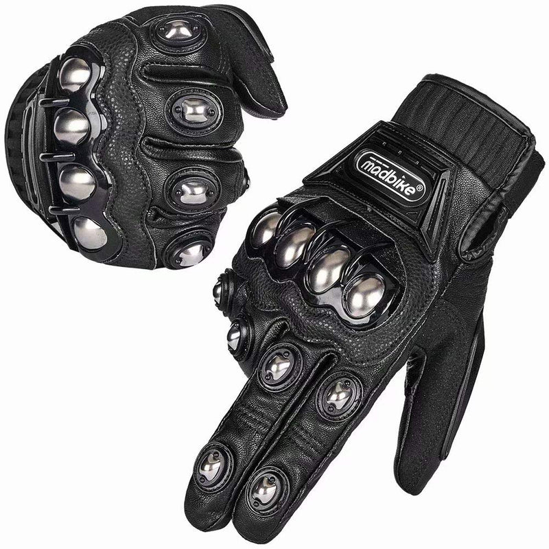 ILM Alloy Steel Touchscreen Bicycle Motorcycle Motorbike Powersports Racing Glove Black(Leather) Medium