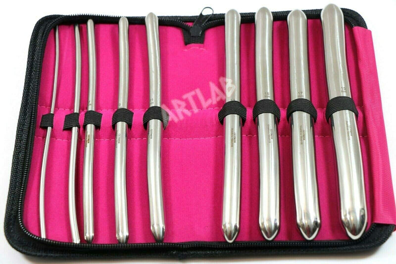 Premium German Hegar Dilator Sounds Set 9 Pcs Ultra Smooth Finish Double Ended, Stainless Steel,Temperature Control,Autoclavable,Compact Storage Case.