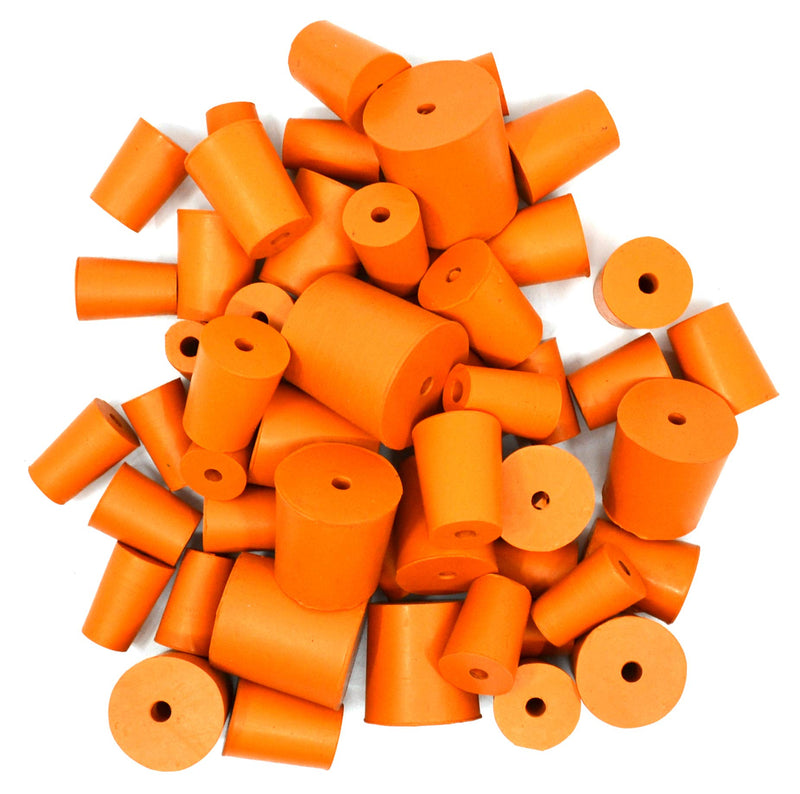 EISCO Assorted Rubber Stoppers with One Hole, 50/PK - Resistance to Acid, Alkali, and Ammonia