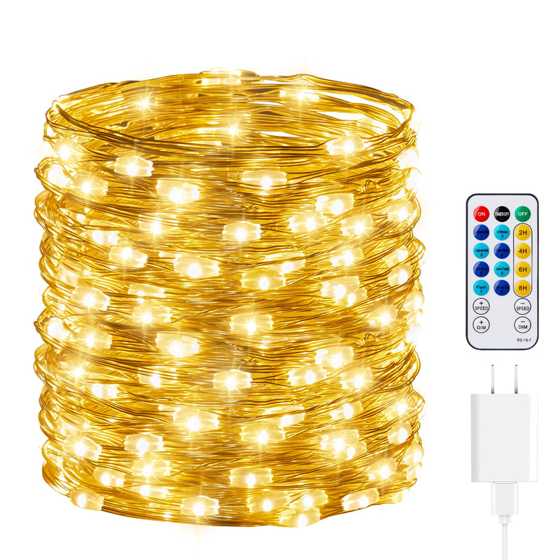Minetom USB Fairy String Lights with Remote and Power Adapter, 66 Feet 200 Led Firefly Lights for Bedroom Wall Ceiling Christmas Tree Wreath Craft Wedding Party Decoration, Warm White 200 LEDs