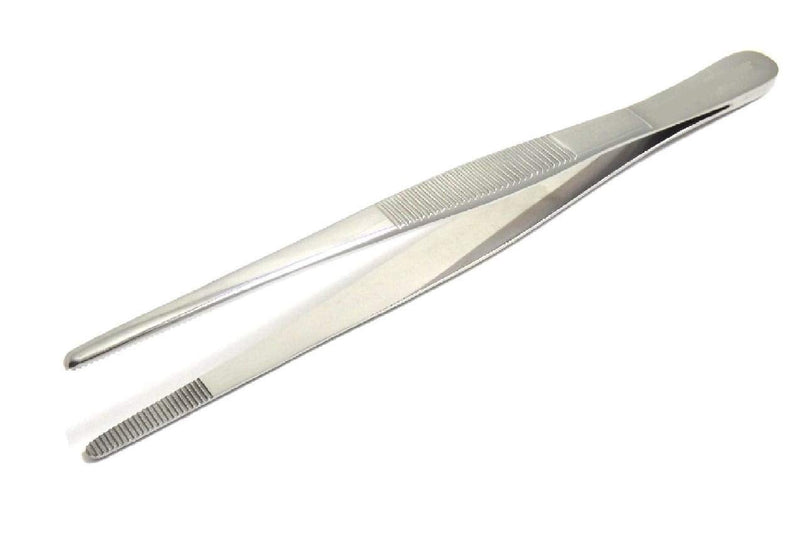Precision Blunt Serrated Tips Stainless Steel Thumb Forceps Tweezers 5.5" (14 cm), Comfortable Ridged Handle