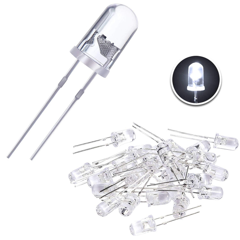 EBOOT 100 Pieces Clear LED Light Emitting Diodes Bulb LED Lamp, 5 mm(White) White