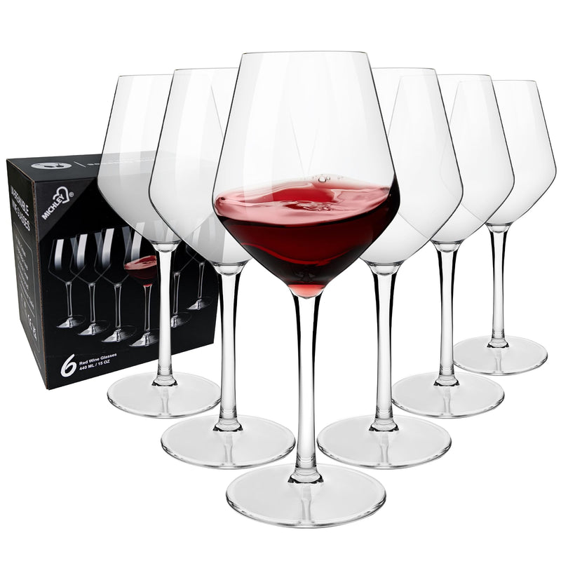 MICHLEY Unbreakable Stemmed Wine Glass 100% Tritan Plastic Dishwasher available Glassware 15 oz, Set of 6 Red Bordeaux 6 Count (Pack of 1)
