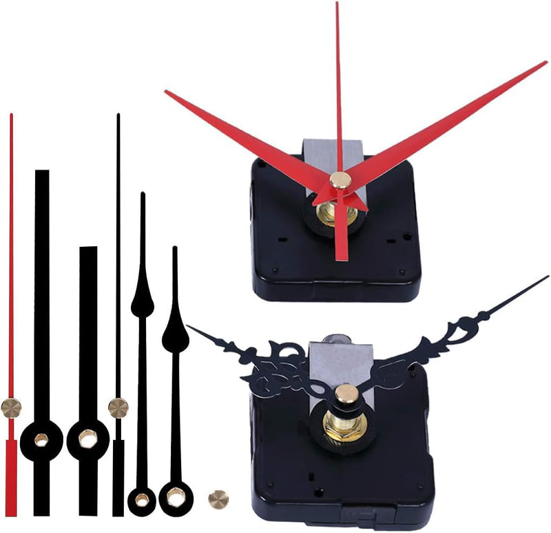 EMOON 2 Pack Wall Clock Movement Mechanism with 4 Pack Clock Hands, Silent Sweep Quartz Clock Motor Kit, for Clock Repair DIY Replacement, Custom Clock (Shaft Length 3/4 in) Total Shaft Length 3/4 in