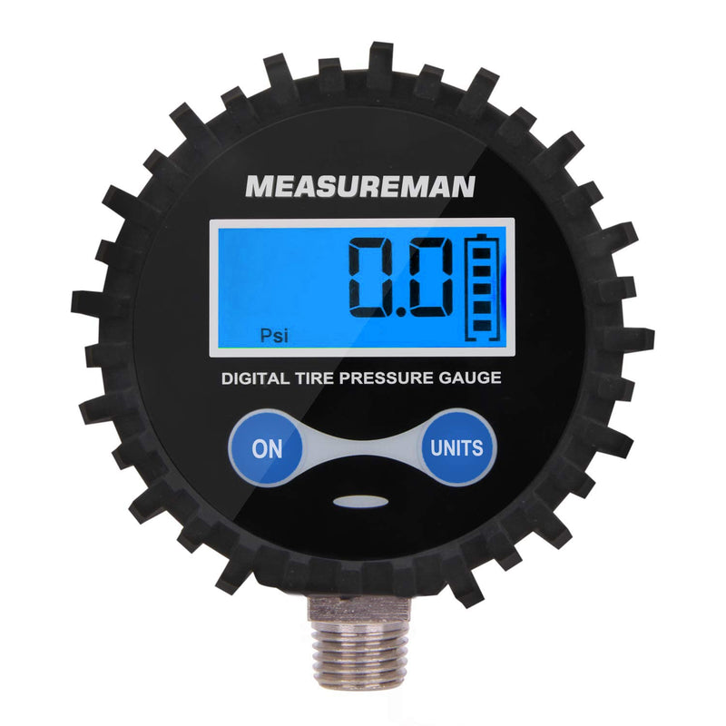 MEASUREMAN 2-1/2" Dial Size Digital Air Pressure Gauge with 1/4'' NPT Bottom Connector and Protective Boot, 0-200psi, Accuracy 1%, Battery Powered with LED Light Short thread