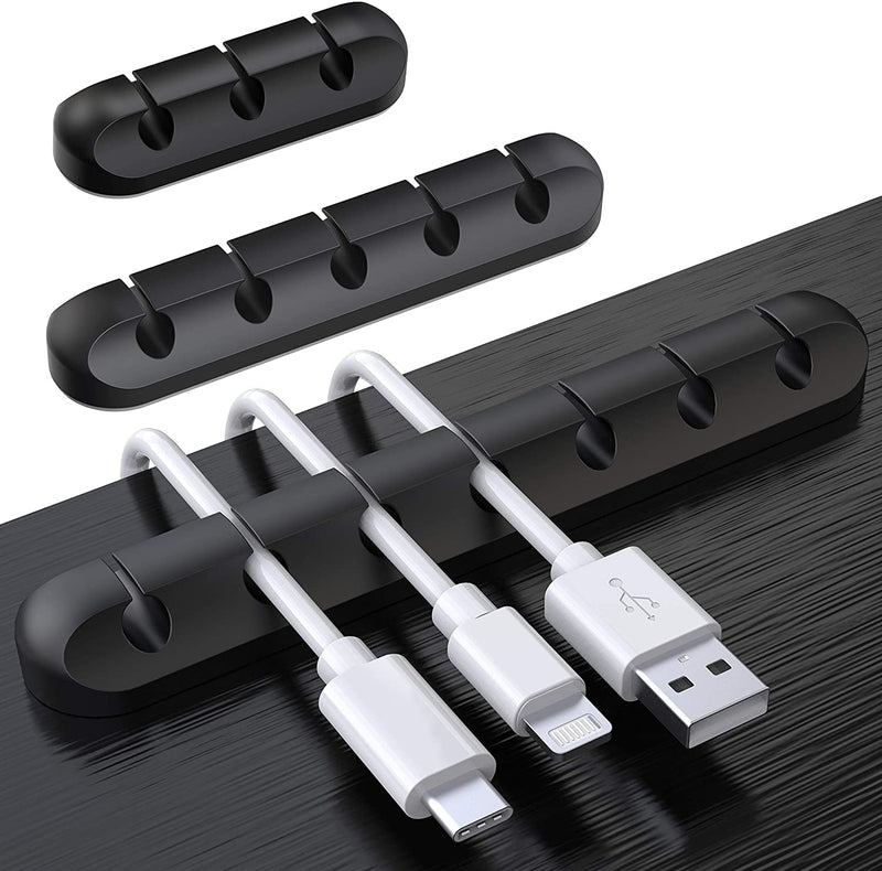 SOULWIT Cable Holder Clips, 3-Pack Cable Management Cord Organizer Clips Self Adhesive for Desktop USB Charging Cable Nightstand Power Cord Mouse Cable Wire PC Office Home 753-Slot 753-Slot-Black