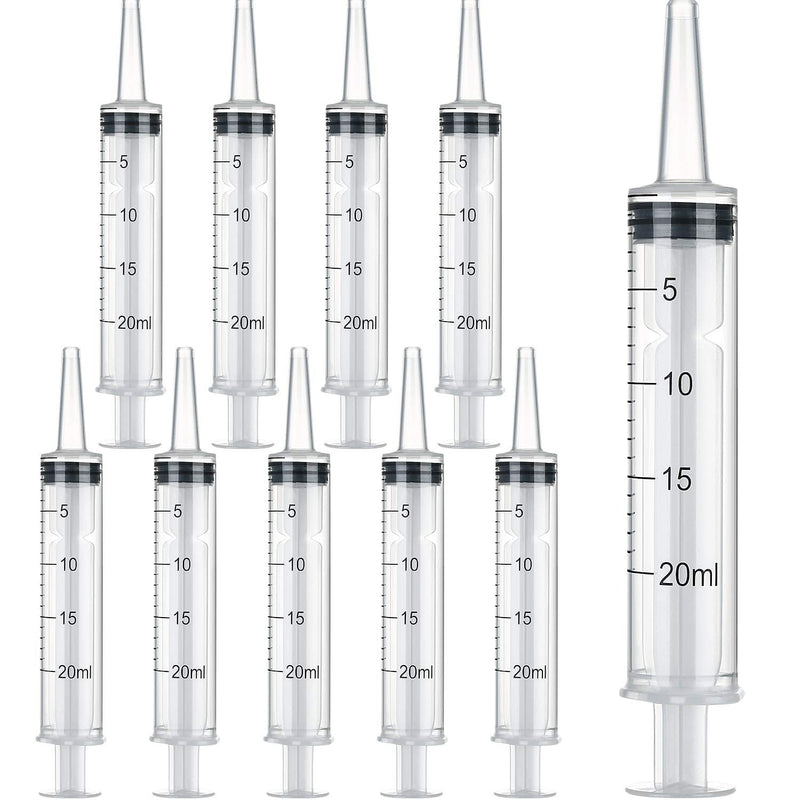 10 Pack Plastic Syringe Liquid Measuring Syringes Without Needle for Epoxy Resin, Craft, Scientific Labs, Feeding Pets Animals, Oil or Glue Applicator (20 ML) 20 ML