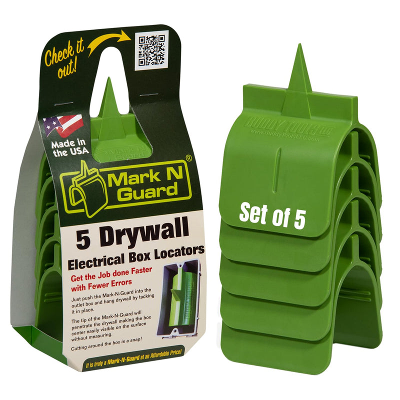 Buddy Tools Mark N Guard, Set of 5 - Drywall Outlet Marker for Finishing - Protects Wires During Sheetrock Installation - Drywall Tools for Electrical Outlet Marking - Electrical Box Locator MnG 1.0