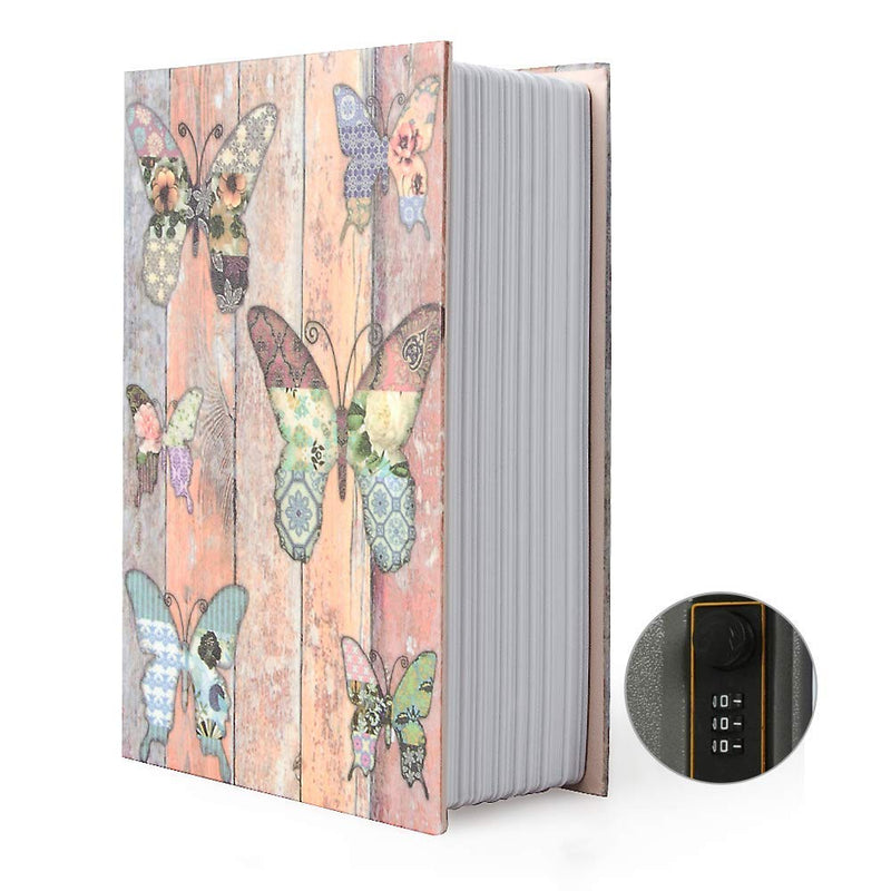 PACOLO Small Sized Diversion Book Safe Storage Box, Dictionary Secret Safe Metal Can with Security Combination Lock/Key, Diversion Book Hidden Safe (Combination, Butterfly) Butterfly-Combination