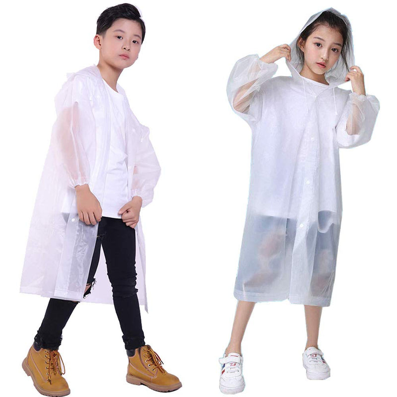 Raincoat for Kids, Kids Rain Ponchos Reusable Emergency for for Camping Hiking Traveling Backpacking White