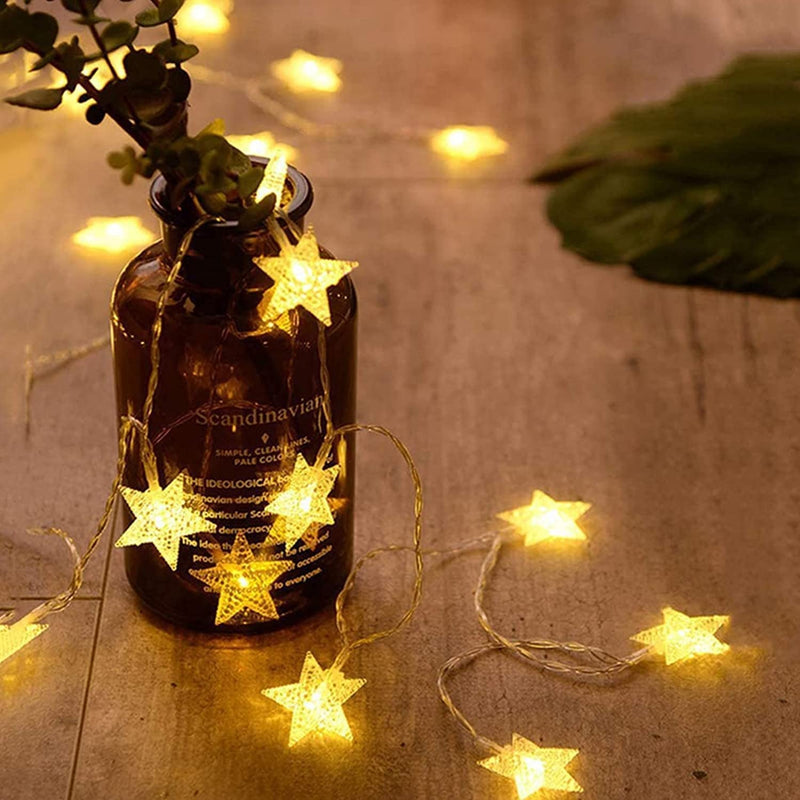 ANJAYLIA 20 LED Star String Lights 10 FT Fairy Christmas Lights Battery Operated for Indoor & Outdoor, Party, Wedding and Holiday Decorations Warm White 10 Feet