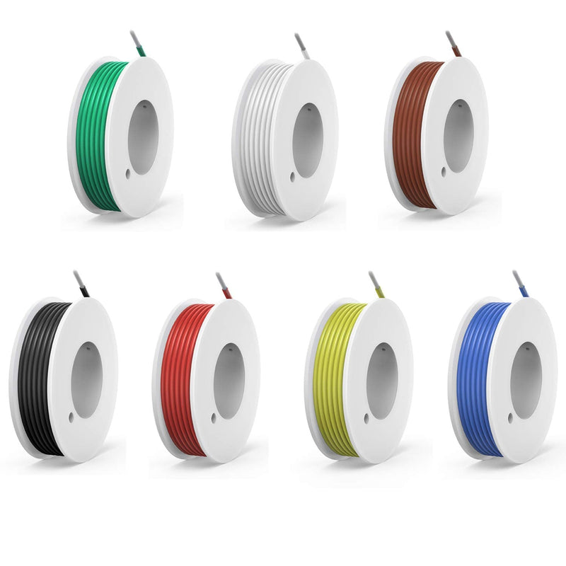 22 awg Silicone Electrical Wire Cable 7 Colors (26ft Each) 22 Gauge Hookup Wires kit Stranded Tinned Copper Wire Flexible and Soft for DIY 22awg-Stranded