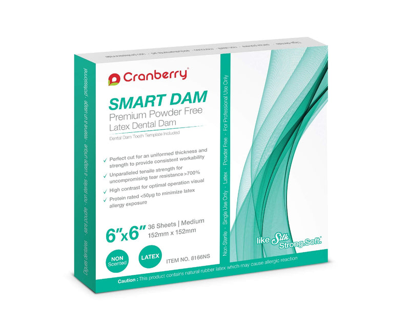 Cranberry USA CR8166NS Smart Dam, Latex Powder-Free, Unscented, Blue, 6" x 6" Size, Pack of 36 6x6