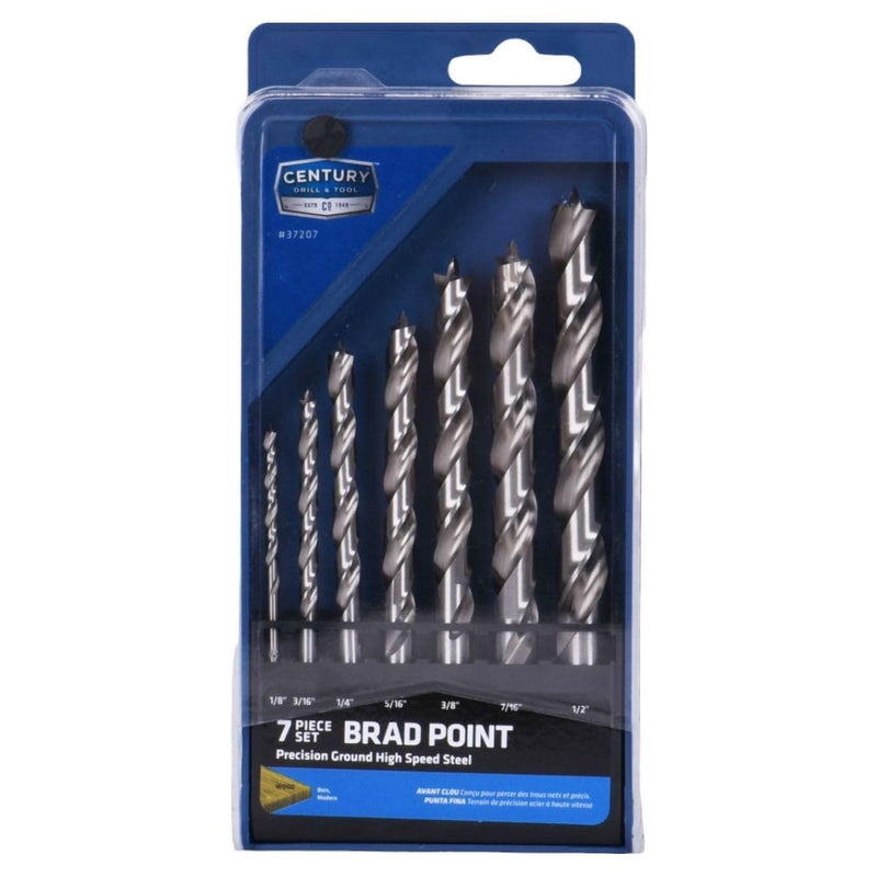 Century Drill & Tool, 37207, 7 PC Set,HSS Brad Point,Drill Bit, Wood Boring Tools
