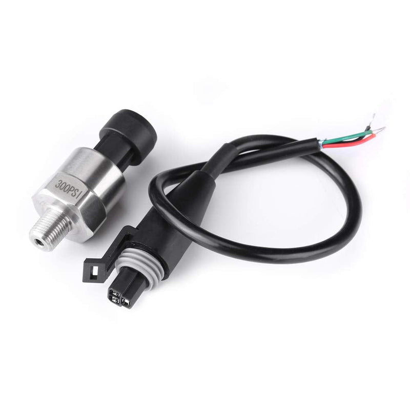 300 PSI Pressure Transducer Sender Sensor with Connector 1/8" NPT Thread Stainless Steel Pressure Transducer for Oil Fuel Air Water (300PSI)