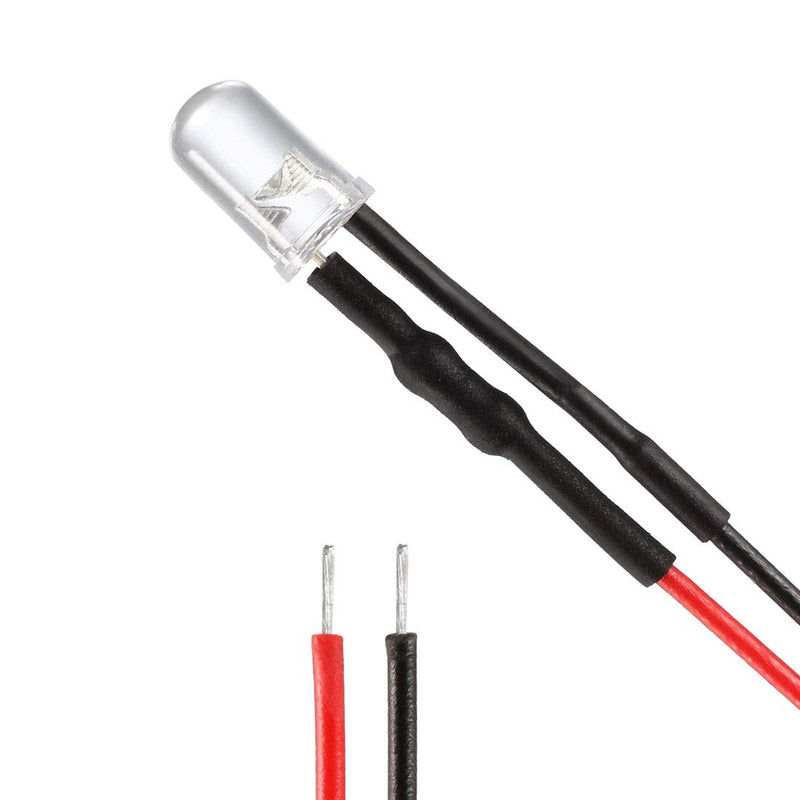 uxcell 20Pcs 5mm Pre Wired LED, Green DC3-5V Clear Lens, Light Emitting Diodes