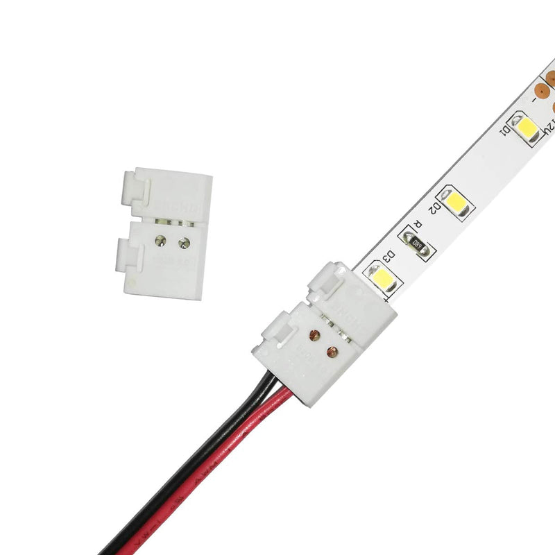 2-Pin 8mm LED Connectors Solderless Unwired Clips - DIY Strip to Wire Quick Connection for 12v 24v Single Color SMD 3528 2835 Tape Lights (Pack of 10)