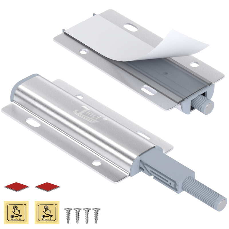 Push to Open, Magnetic Door Latches, Jiayi 2 Pack Cabinet Push Catch, Push Magnet Latches for Cabinet Doors Closure Push Release Press Out Cabinet Kitchen Hardware Silver