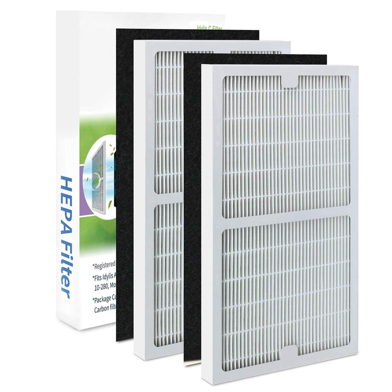 2 Pack IAF-H-100C Filter C Compatiable with Idylis Air Purifiers IAP-10-280 & IAP-10-200 (2 Pack Hepa Filter & 2 Activated Carbon Pre-Filter)