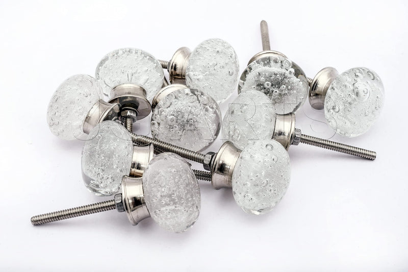 JGARTS Round Glass Dresser Drawer, Door, Cabinet Knob Brushed Nickel Hardware - - Pack of 12 (Clear)