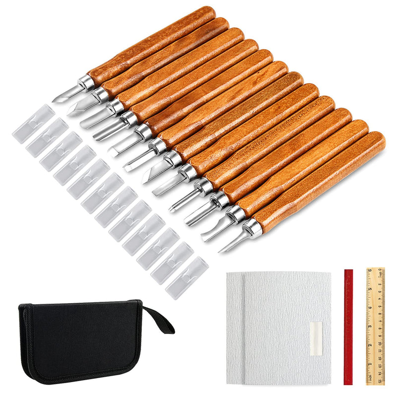 AUGSUN Wood Carving Knife Set, 20 PCS Wood Carving Kit Carbon Steel Wood Hand Carving Tool for DIY Sculpture Carpenter Experts Beginners AU635