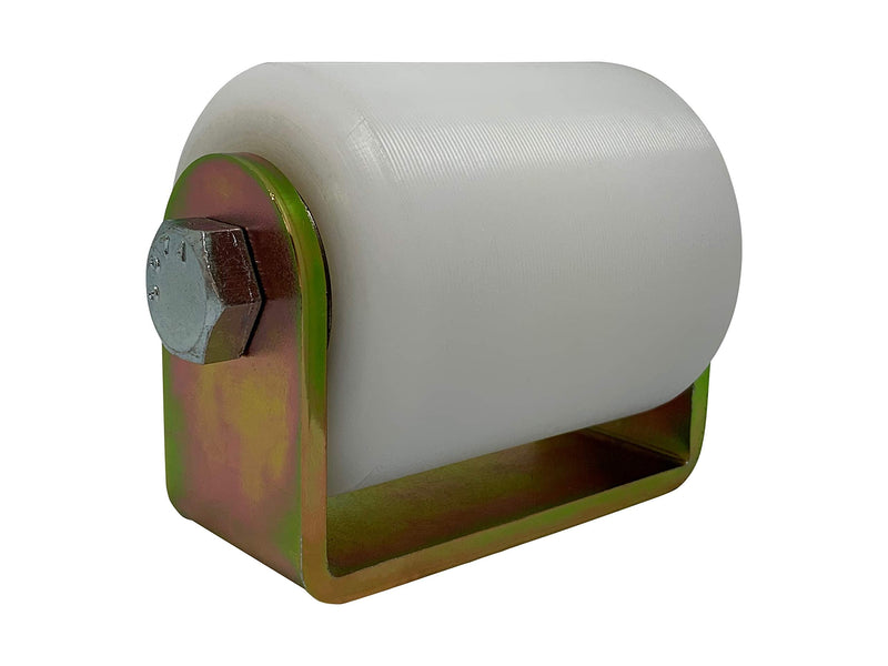 Slide Gate Guide Roller 3" White Hard Nylon UHMW Rollers with C Bracket Rear Post Welded Assembly Heavy Duty Anti Tipping Sealed Ball Bearing Sliding Rolling Gates Guider - Eagle Rollers EG097
