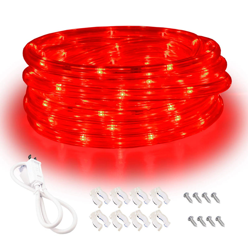 Red LED Lights, 16ft Rope Lights, Flexible and Connectable Strip Lighting, Waterproof for Indoor Outdoor Use, 360 Beam Angle, High Brightness for Home Christmas Thanksgiving Halloween Red