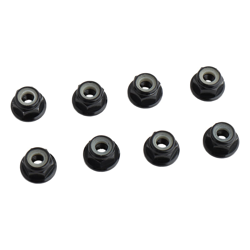 8PCS Flange M4 Lock Nuts Serrated Nylon Self-Tightening Aluminum M4 Wheel Hardware for Axial HPI TLR ECX Model RC Car Vehicles Upgraded Replacement Parts (Black) Black