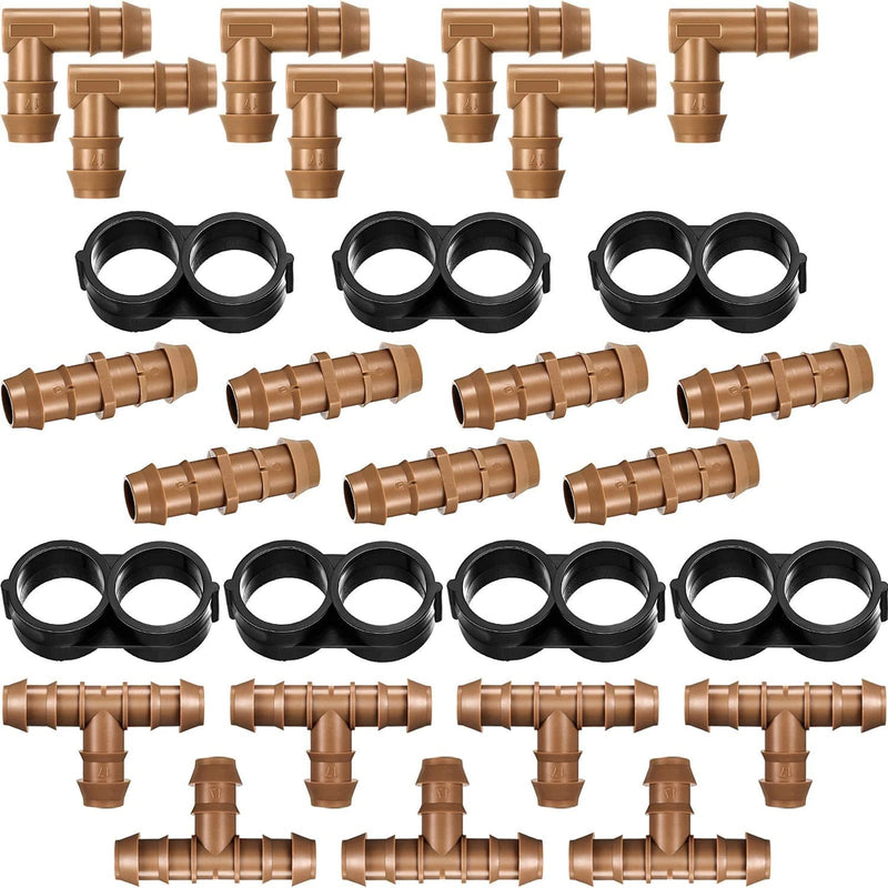 Boao 28 Pcs Drip Irrigation Fittings Kit Drip Irrigation Parts for 1/2 Inch Drip Tubing Drip Barbed Connectors Including 7 Tees 7 Couplings 7 Elbows and 7 End Cap for Drip or Sprinkler Systems