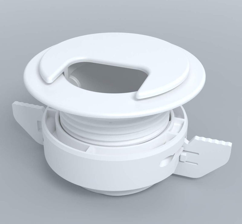 (White) Cable, Wire, Cord Management - Self Locking Grommet with Cover for Walls, Ceilings, Desks, Used for All Surfaces 3/8” to 1” Thick, Made in USA White