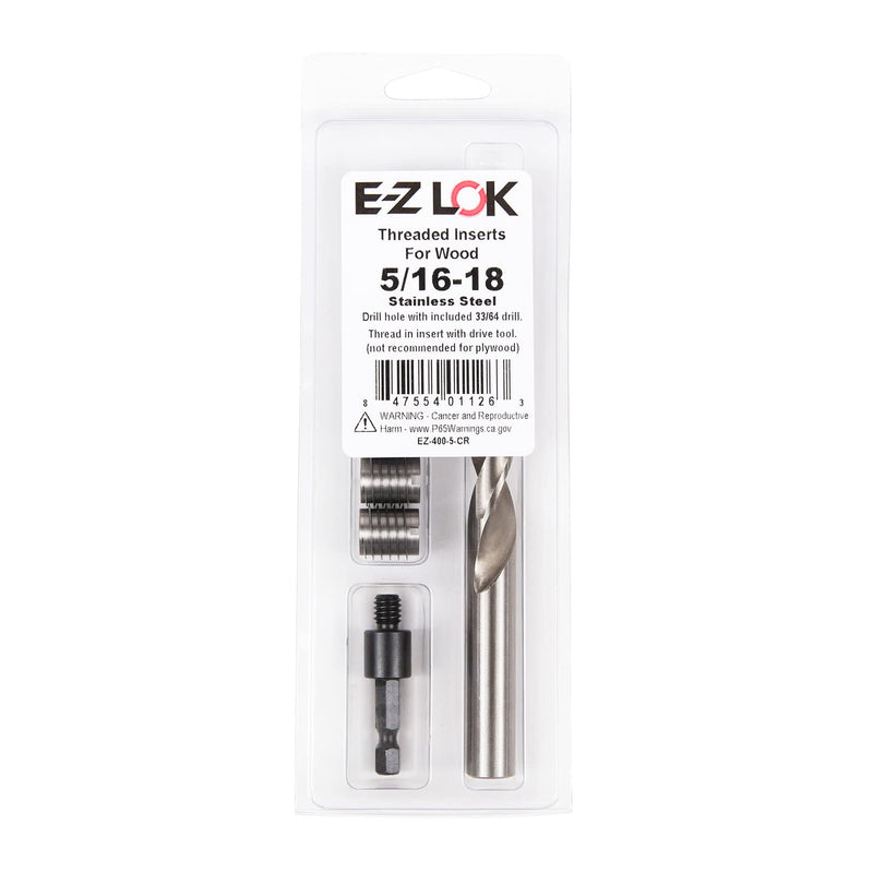 E-Z LOK-400-5 Knife Threaded Insert Installation Kit for Hard Wood - Stainless - 5/16-18
