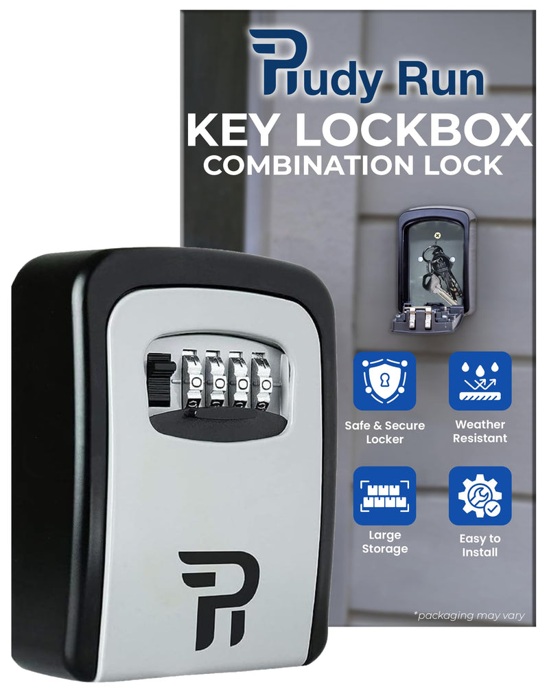 Rudy Run Key Lock Box for Outside – Large Outdoor Lockbox for Keys with Code, 4-Digit Combination Hidden Safe to Hide a Key Outside, Wall Mounted Key Storage for Home, Airbnb, Realtor and Rental Gray Large Wall Mounted 1