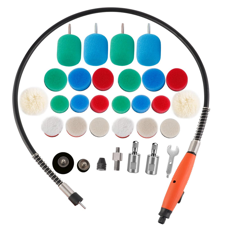 Mini Buffing Polishing Pads, 30Pcs Mini Detail Polisher Pads Use On Rotary Tools, Cordless Electric Drill, Polisher Tool for Tight Area Detailing Polishing, for SPTA Polisher -SP-DP030USA 30Pcs DETAIL POLIHSING SETS + FLEXIBLE SHAFT