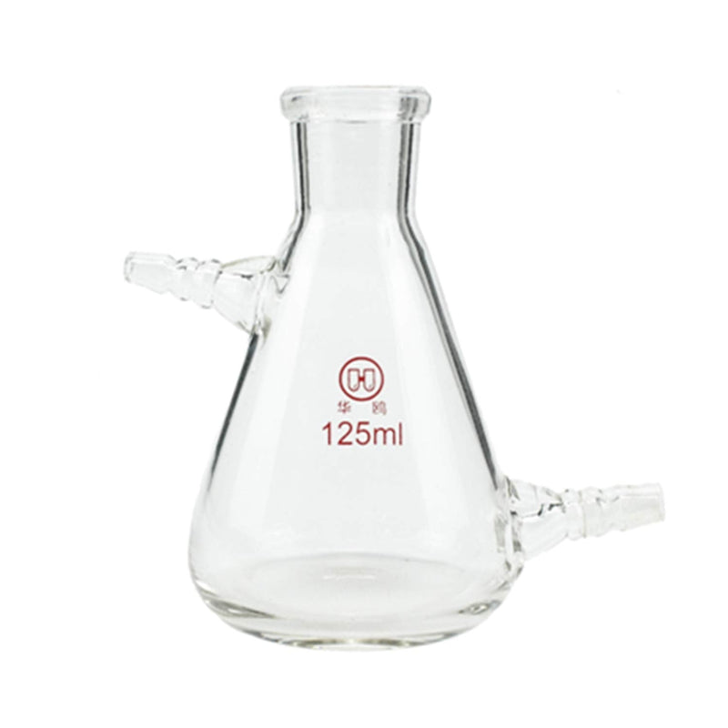 125ml Glass Filtering Erlenmeyer Flask with Two Suction Vacuum Adapter Lab Filtration Bottle 125ml