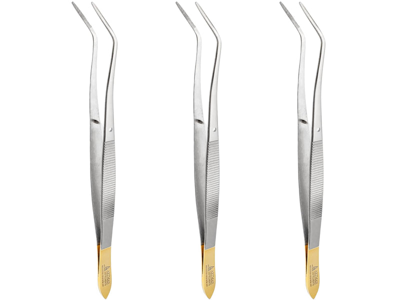 Meriam Premium Tweezers Cotton Pliers Pack of 3 Dental Dressing Angled Tip Surgical Forceps Instruments ARTMAN Brand
