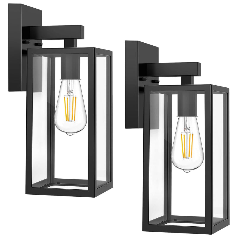 MAXvolador Outdoor Wall Sconce, Exterior Waterproof Wall Lantern Light Fixtures, Black Porch Lights with Toughened Glass Shade, Anti-Rust E26 Socket Front Door Wall Mount Lighting, 2 Pack Large - NewNest Australia
