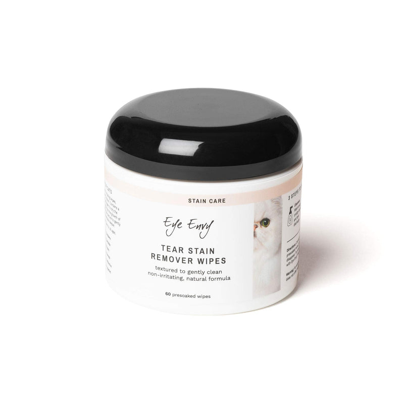 Eye Envy Tear Stain Wipes for Cats | Textured to Gently Clean, Treats The Cause of Staining | 100% Natural Formula | Recommended by Persian & Exotic Breeders, Vets, Groomers | 60 Ct - PawsPlanet Australia