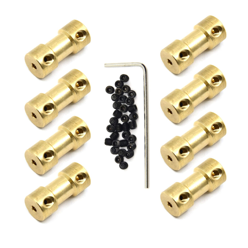 8 Pcs 2mm to 2mm Brass Connector Copper DIY Motor Flexible Shaft Coupling Joint Connector with Screws for Small Motor (2mm to 2mm)