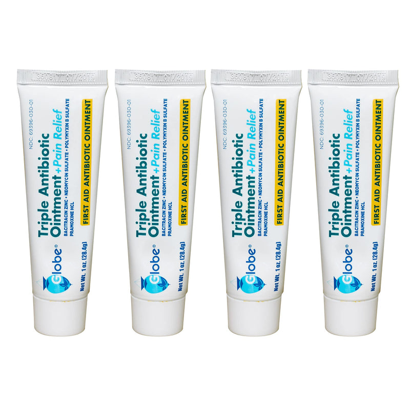 Globe (4 Pack Triple Antibiotic + Pain Relief Ointment 1oz, First Aid Antibiotic, Soothes Pain, Cuts, Burns and Scrapes 24 Hour Infection Protection