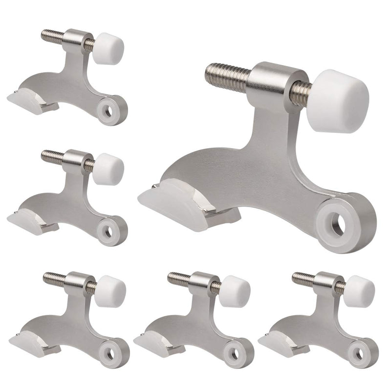 6 Pack Hinge Pin Door Stopper Brushed Satin Nickel - Adjustable Heavy Duty Hinge Pin Door Stops with White Rubber Bumper Tips 6 Pack