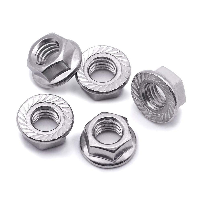 1/4-20 Serrated Flange Hex Lock Nuts, 304 Stainless Steel 18-8 Hexagon Nuts, Full Thread, Bright Finish, 50 PCS 1/4"-20