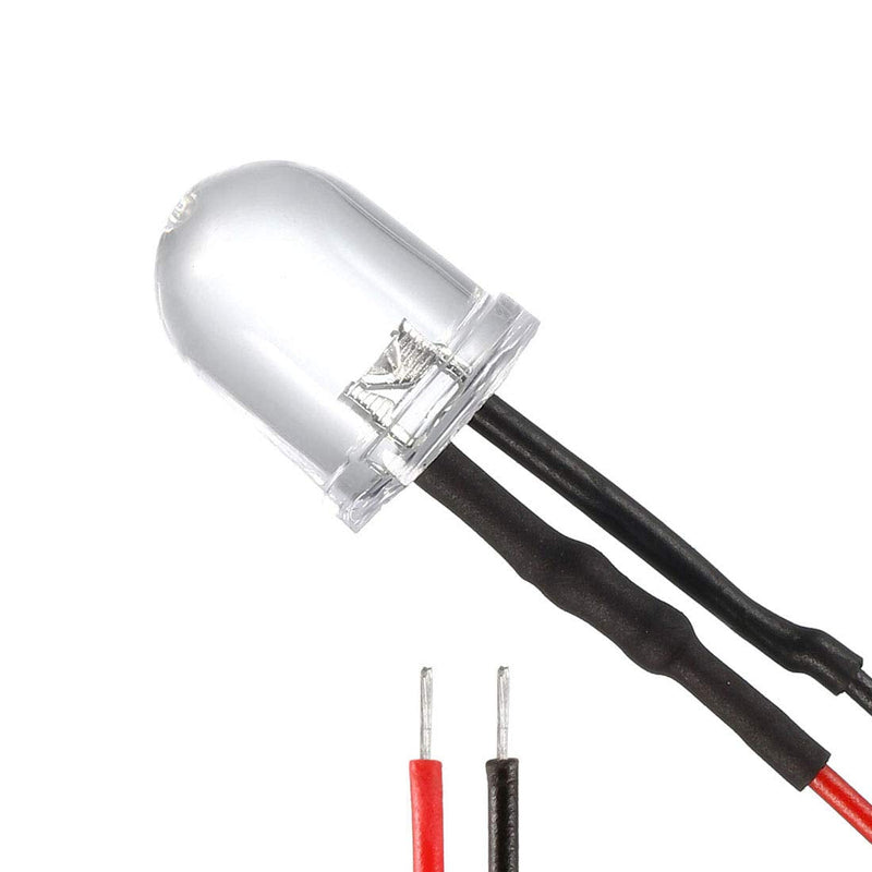 uxcell 10Pcs 10mm Pre Wired LED, White DC3-6V Clear Lens, Light Emitting Diodes