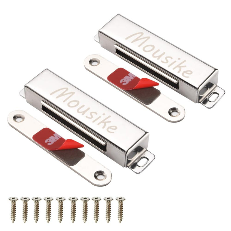 Mousike Magnetic Door Catch，70lb Stainless Steel Cabinet Door Magnets with Strong Magnetic for Kitchen Cupboard Wardrobe Closet Cabinet Door Drawer Latch (3.8"70 lbs(2 Pack)) 70lb-2Pack Silver