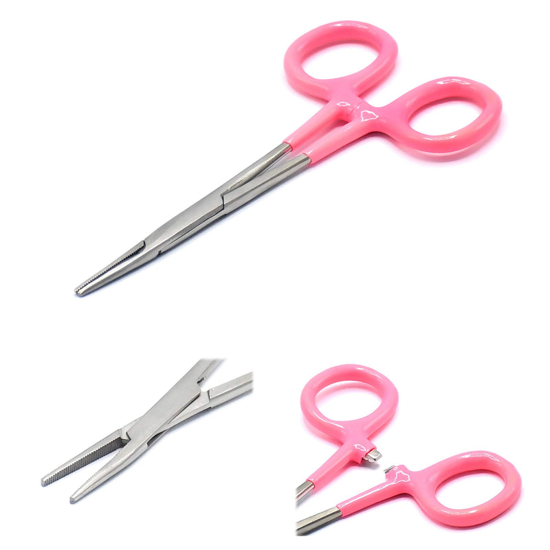 Self-Locking Hemostat Forceps, Stainless Steel deal for hobby tools, electronics, fishing Pvc Grip (Pink Straight 5") Pink Straight 5"