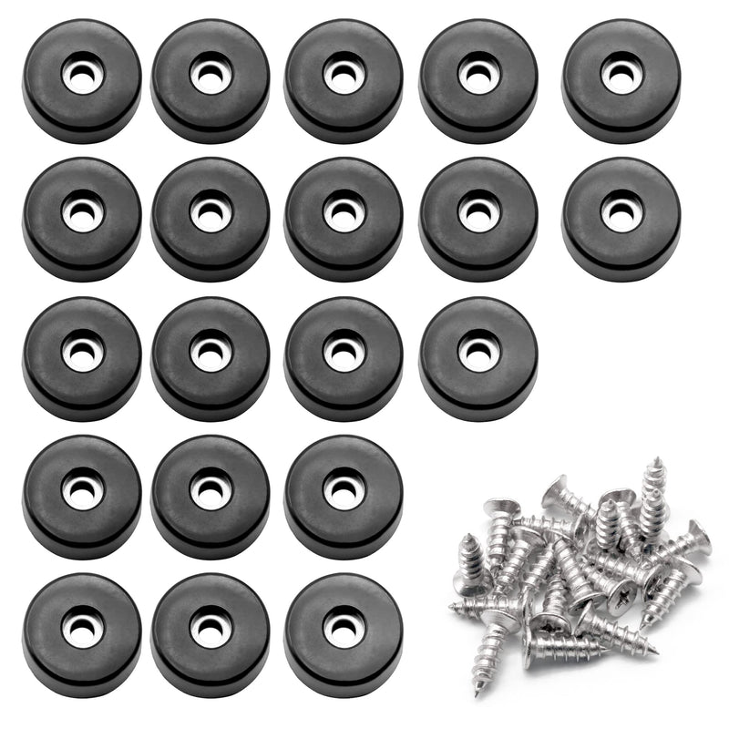 Rubber Cutting Board Feet with Stainless Washer and Screws, 1 inch Black Round Rubber Feet, Non Slip Bumper Pads for Furniture, Electronics & Application,20 Pack 1"