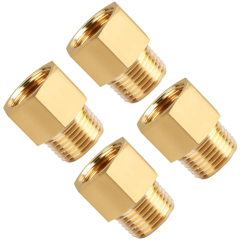 SUNGATOR Brass Pipe Fitting, 1/2" NPT Male Pipe x 1/2" NPT Female Pipe Brass Fitting Adapter, 1/2 Inch Male to 1/2 Inch Female Pipe Fitting Adapter, 1/2'' NPT Brass Pipe Extension Fittings, Pack of 4 1/2" Male x 1/2" Female