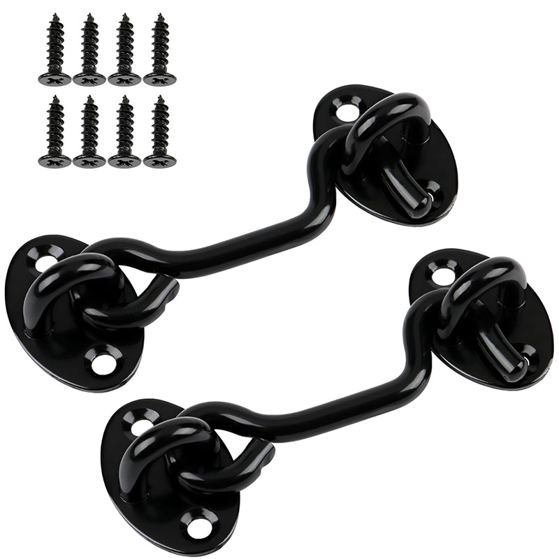 2 Pack 6'' Door Latch Door Lock Hardware, 6'' Hook and Eye Gate Latch Easy Lock for Barn Door, Black Sliding Door Lock with Screws for Window, Cabin Hooks